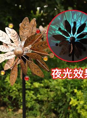 户外太阳能发光风车风车装饰草坪摆件庭院金属工艺品铁艺花园批发