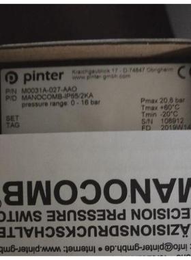 议价Pinter M0031A-026-AAO压力开关MANOCOMB-IP65/2kA 0-10Bar