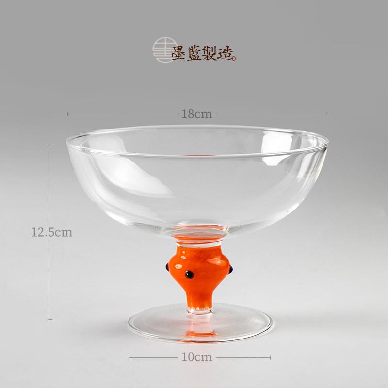 磨砂玻璃透明果盘插花日式花道花器器皿花盘高脚小原流盛花花器
