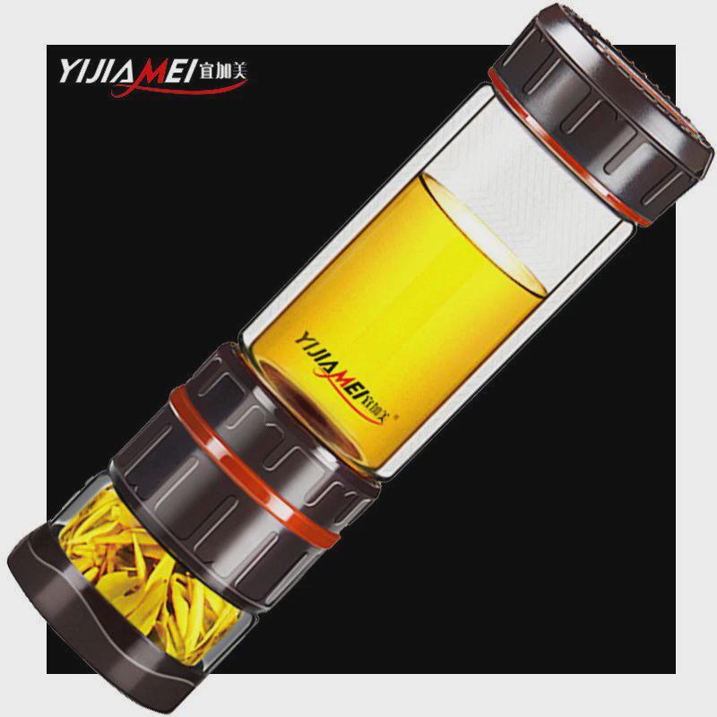 宜加美茶水分离双层玻璃杯男女士泡茶叶旋转陶瓷定位水杯子随手杯