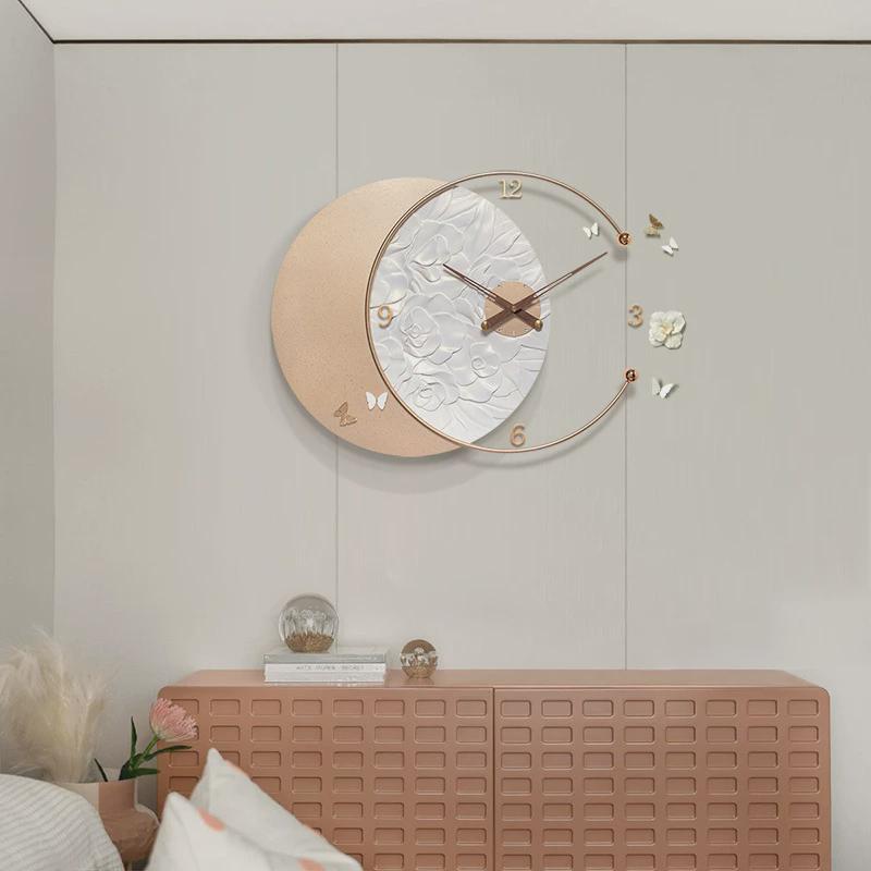 福雕家饰家用钟表挂钟客厅艺术钟饰大气轻奢时尚欧式时钟浮雕创意