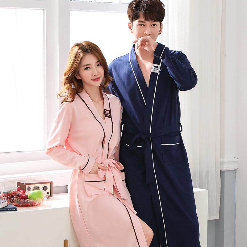 情侣浴袍女春秋季长袖长款日式纯棉薄款睡衣男士睡袍女浴衣家居服