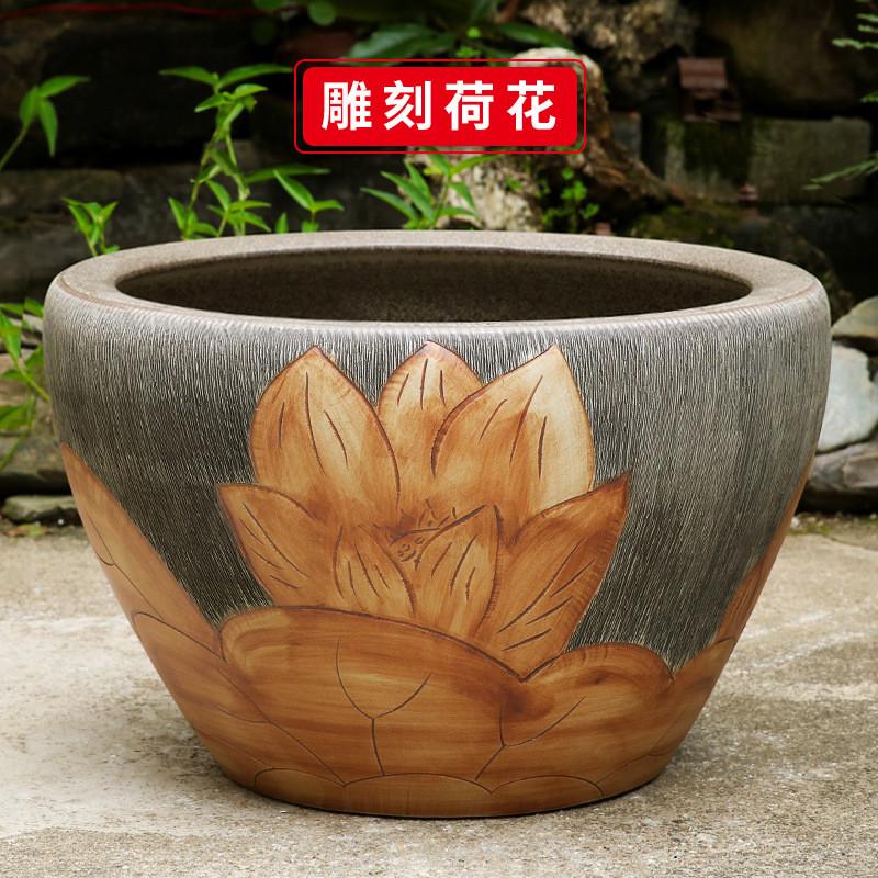 古法生态土陶瓷养金鱼缸荷花睡莲池老旧式阳台室户外庭院大号水缸
