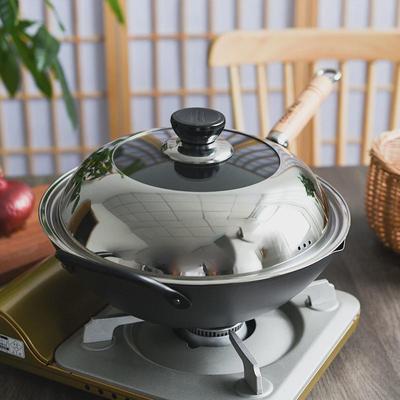 日本吉川COOKPAL铁锅炒锅搭配锅盖不锈钢可视组合盖30/33/36cm