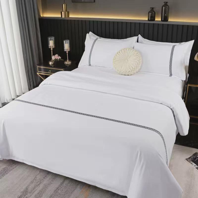 星级酒店四件套高档民宿宾馆被套床单床笠三件套绣字客房酒店布草