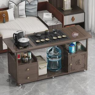 移动茶桌家用小型茶台边柜茶车实木客厅矮茶几烧水壶一体茶水柜子