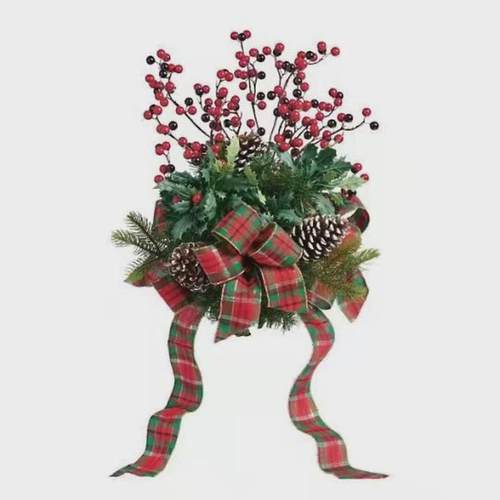 纵鸿新款圣诞树装饰雷明顿礼帽红果树松果圣诞装饰