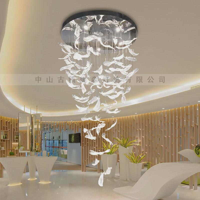 售楼部沙盘大型工程水晶灯酒店宴会大厅非标吸顶灯创意羽毛吊灯