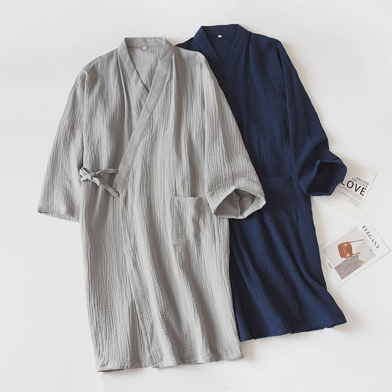 睡袍男女士睡衣春夏秋季纯棉纱布绉布和服浴袍薄款家居服夏天