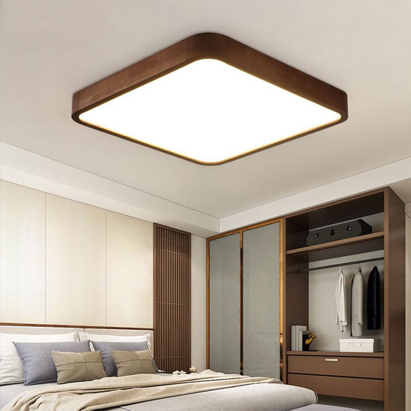 简约胡桃木色走廊阳台圆形房间灯新中式超薄实木卧室客厅吸顶灯