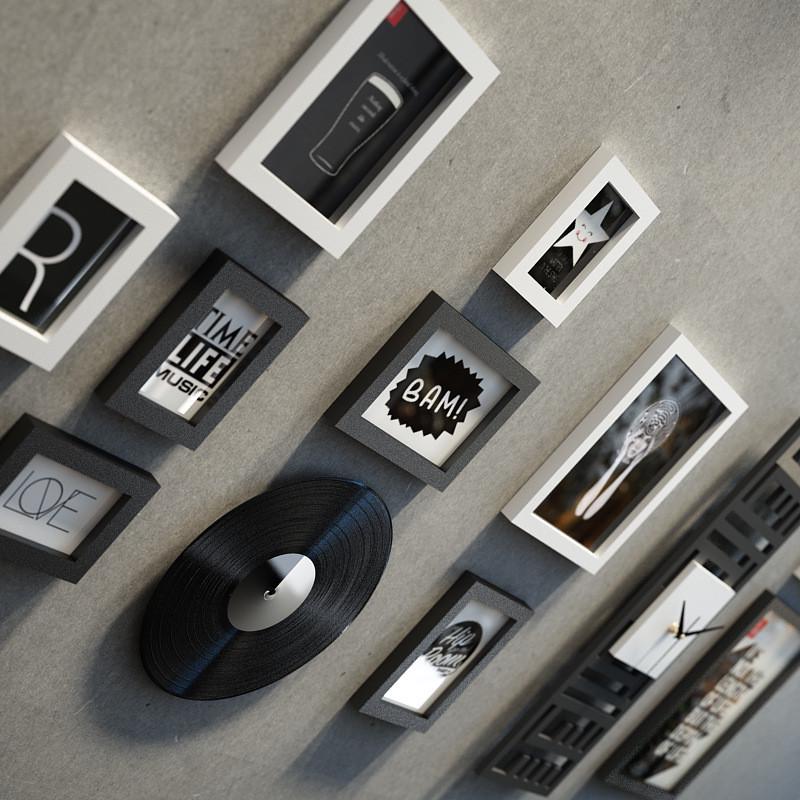 高分子_3472_照片墙复古混搭组合相框简约装饰画真钟表能换相片