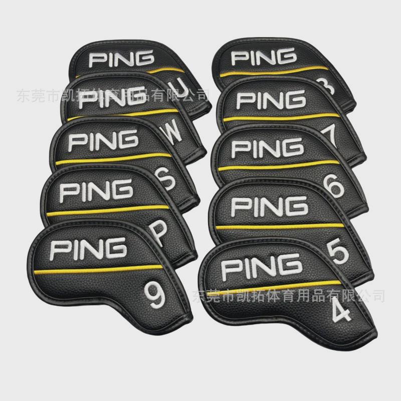 高尔夫铁杆套帽套数球杆字套10只精美刺绣磁铁闭合ping