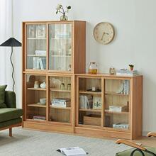 热销新款实木书柜推拉门落地储物组合柜矮书柜橡木移门全实木书架