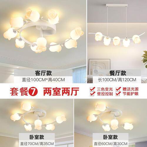 客厅灯简约现代吸顶灯奶油风卧室铃兰创意餐厅灯全屋灯具套餐组合