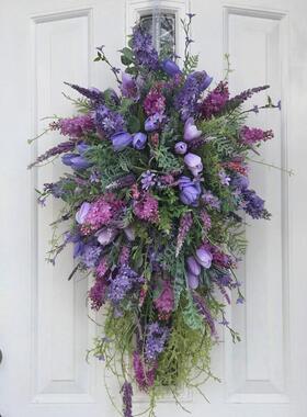 纵鸿跨境春季紫色郁金香花环家居节庆绣球花多彩春夏花环家居装饰