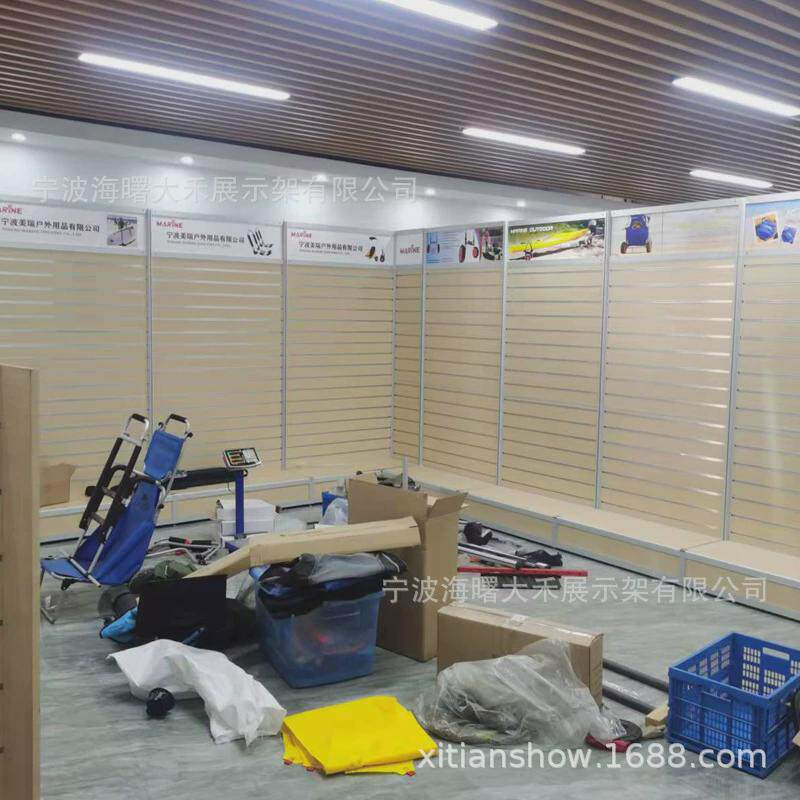 宁波余姚工厂奉化镇海慈溪样品间双面槽板展示架五金货架陈列柜