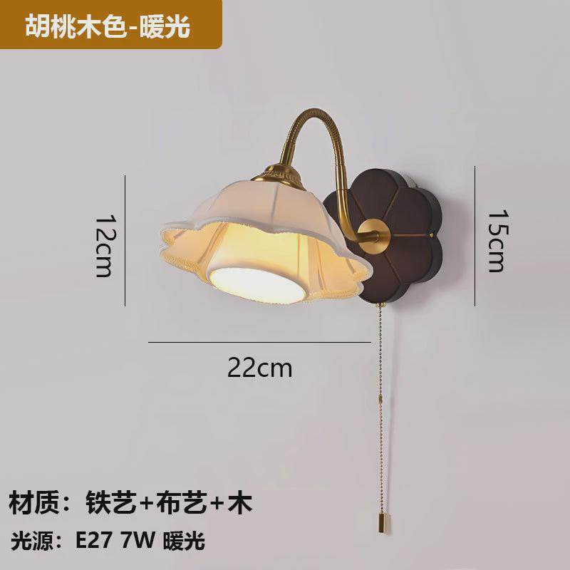 中古花朵布艺壁灯法式南洋风复古背景墙灯创意带开关可伸缩床头灯