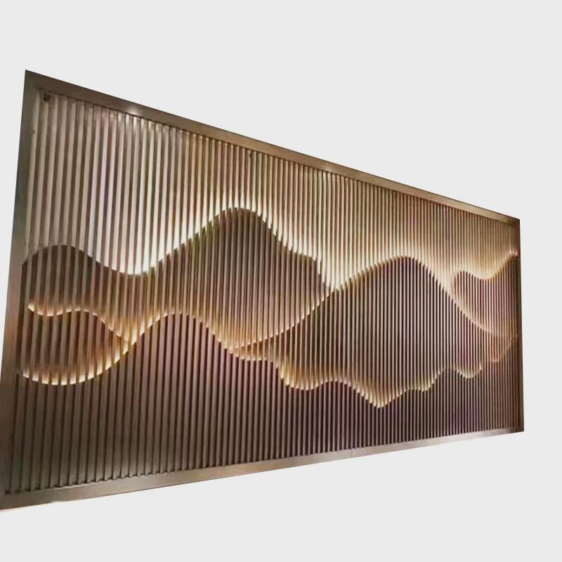 酒店中式屏风隔断假山带灯铝合金屏风隔断客厅室外玄关山水画幕墙