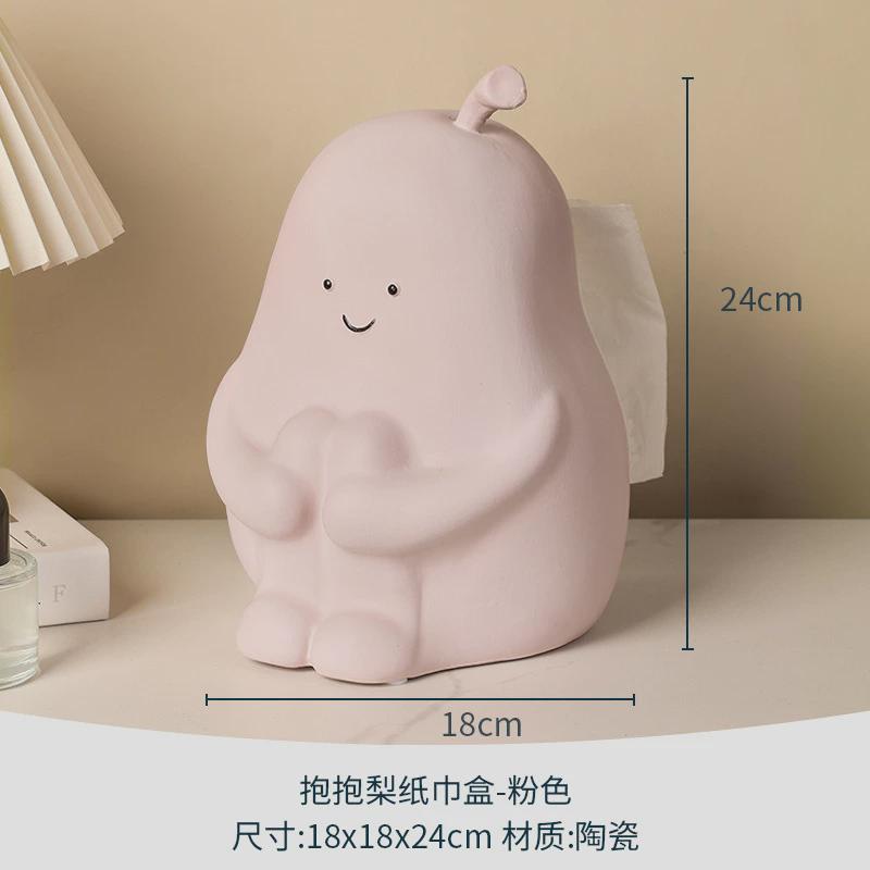 批发抱抱梨纸巾盒可爱创意客厅家用茶几桌面摆件个性设计感陶瓷抽