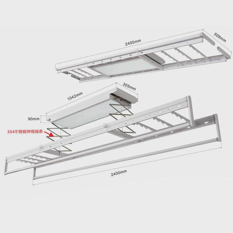 隐藏式电动晾衣架铝材阳台嵌入式隐形升降照明太空智能质厂家直销