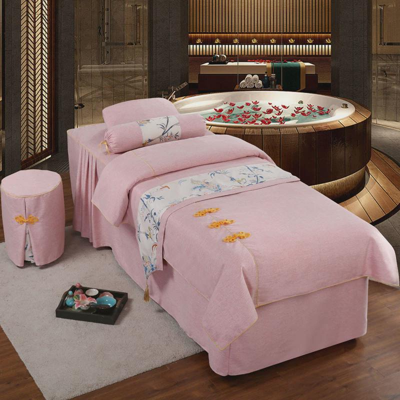 美容床罩四件套棉麻美容院按摩理疗美甲洗头床套带洞