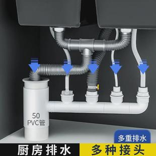 水槽洗碗机净水器前置下水管道小厨宝洗衣机排水管二合一接头三通