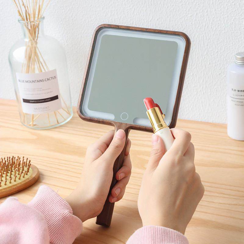 实木led手柄化妆镜充电带灯手拿补镜子女生便携梳妆光镜logo定制,农机/农具/农膜,播种栽苗器/地膜机,淘宝优惠券,粉丝福利购,淘宝优惠卷