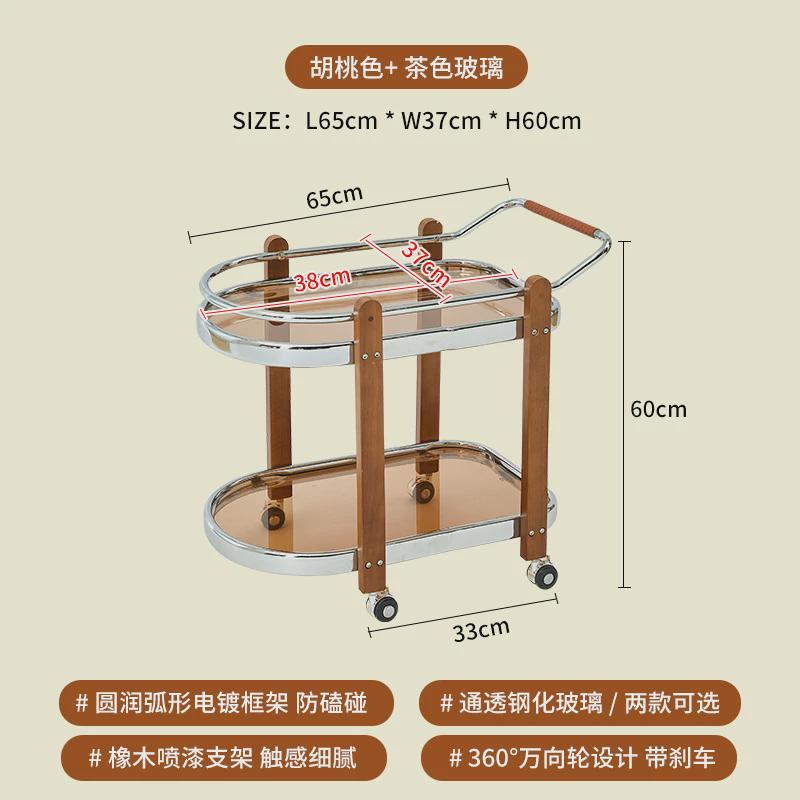 家用客厅玻璃小推车北欧可移动带滚轮沙发边几中古简约收纳置物架