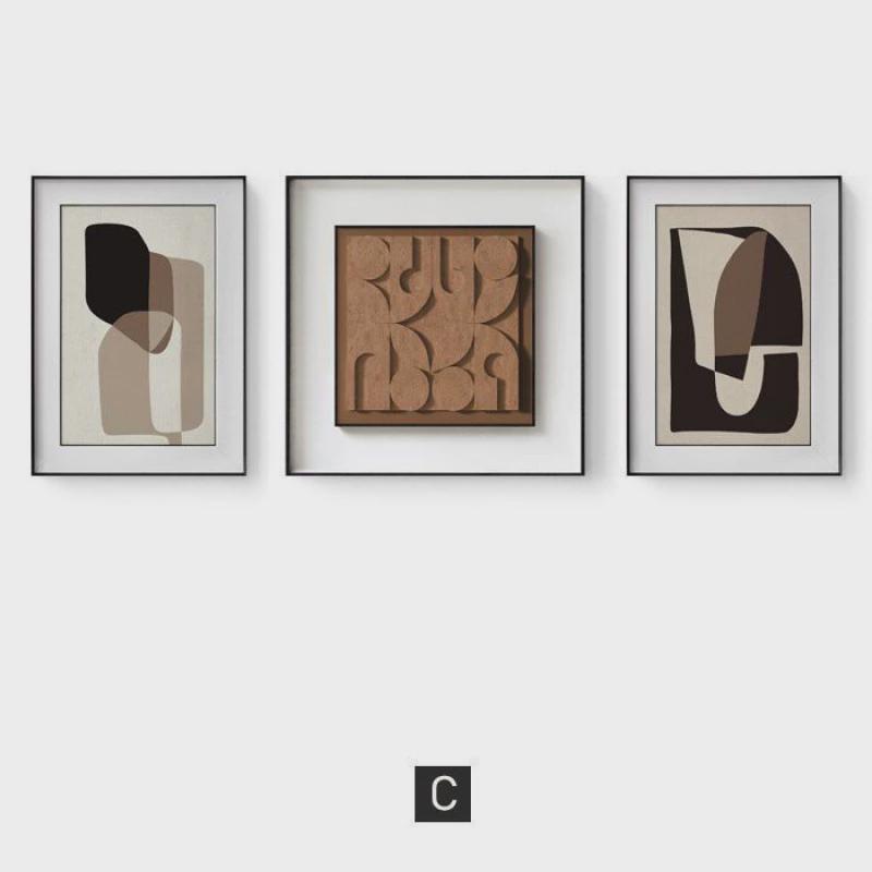 qt现代简约蓝色挂画客厅装饰画艺术高级感抽象三联画室内壁画