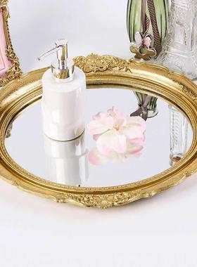 家居复古铜色欧式树脂雕花壁挂镜子化妆镜浴室镜面摆拍摄道具托盘
