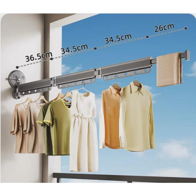 壁挂式固定式免打孔晾衣杆折叠晾衣架阳台可伸缩隐形吸盘铝合金