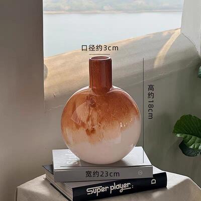 中古玻璃花瓶桌面插花 水养花纹 法式高品质轻奢琥珀装饰摆件批发