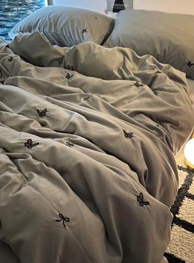 eq4fins紫色小清新葡萄少女心四件套小刺绣被套床单宿舍三4件套非