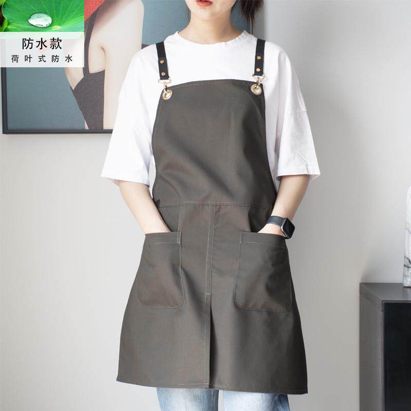 网红围裙开叉印字北欧女厨房服务员帆布防水时尚男定制logo工作服
