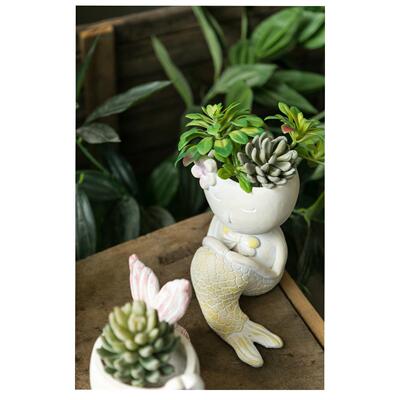 可爱绿萝花盆花盆卡通摆件鱼类造型多肉植物花器情人泪美人鱼