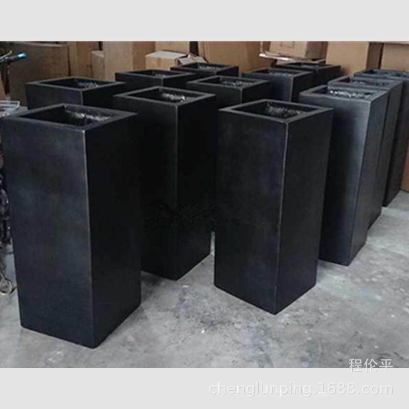 方桶形纯色玻璃钢花器干花插花摆件客厅现代花盆装饰品落地大花瓶