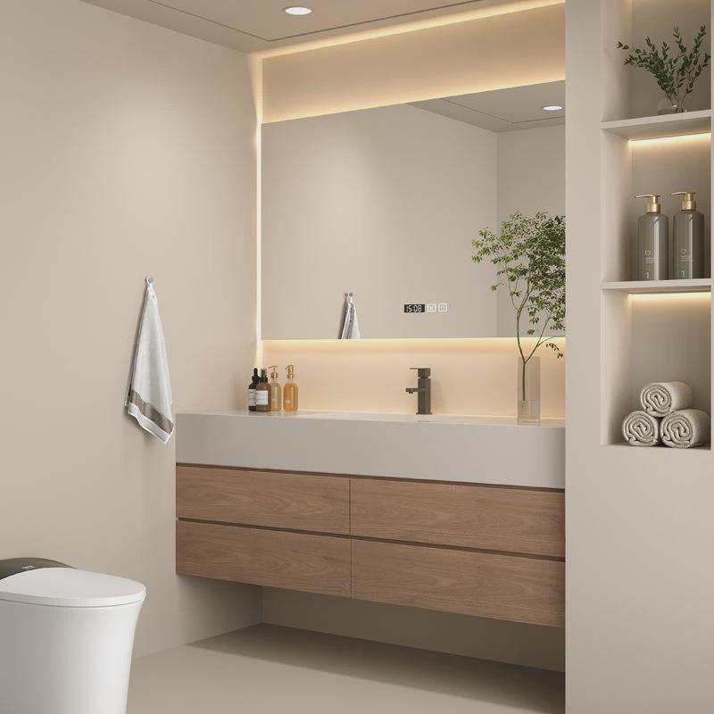 智能岩洗手一体无缝盆浴室柜原木色组合卫生间板洗脸洗漱台盆