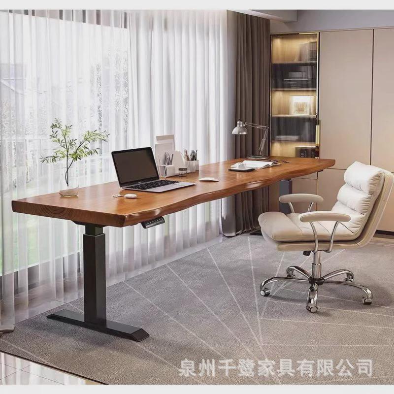 木整版电动升降桌学习电脑办公实木桌站立式办公桌工作台家用