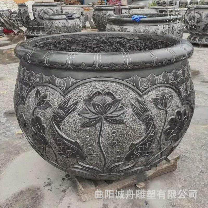 青石石材院内门海养鱼可种花农村自建房别墅院内仿古鱼缸石雕