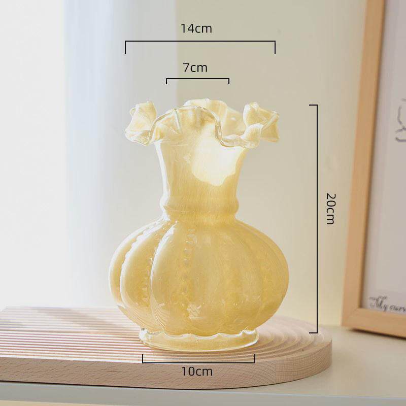中古柔美顿瓷粉色南瓜形芬亮手工玻璃花瓶水养插花器家居装饰摆件
