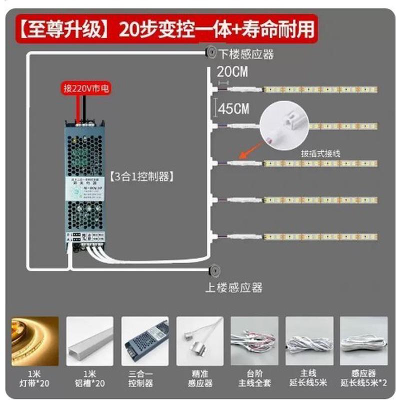 楼梯踏步免布线智能感应网红台阶灯别墅室内灯梯步灯带总线款灯条