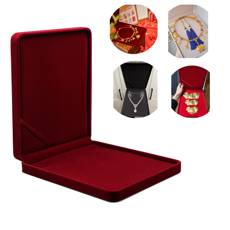 新款高档绒布珠宝首饰包装盒长款珍珠项链盒黄金猪牌礼品包装盒子