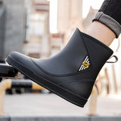 防滑耐穿胶鞋 男士 户外钓鱼鞋 时尚 加绒保暖雨靴 新款 防水鞋 中筒雨鞋