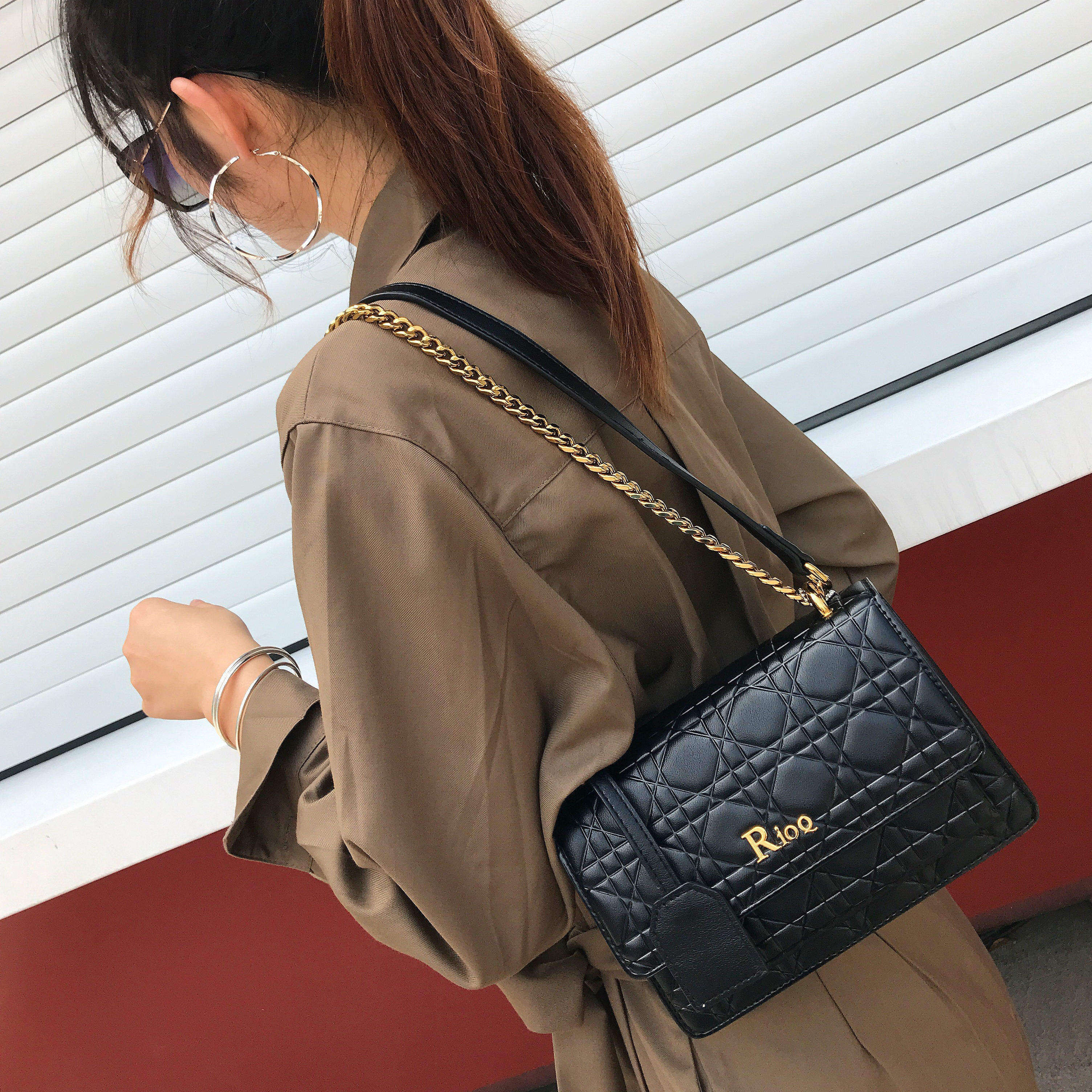 菱格链条风琴包包女2020秋冬季简约百搭斜挎小方包软皮单肩腋下包