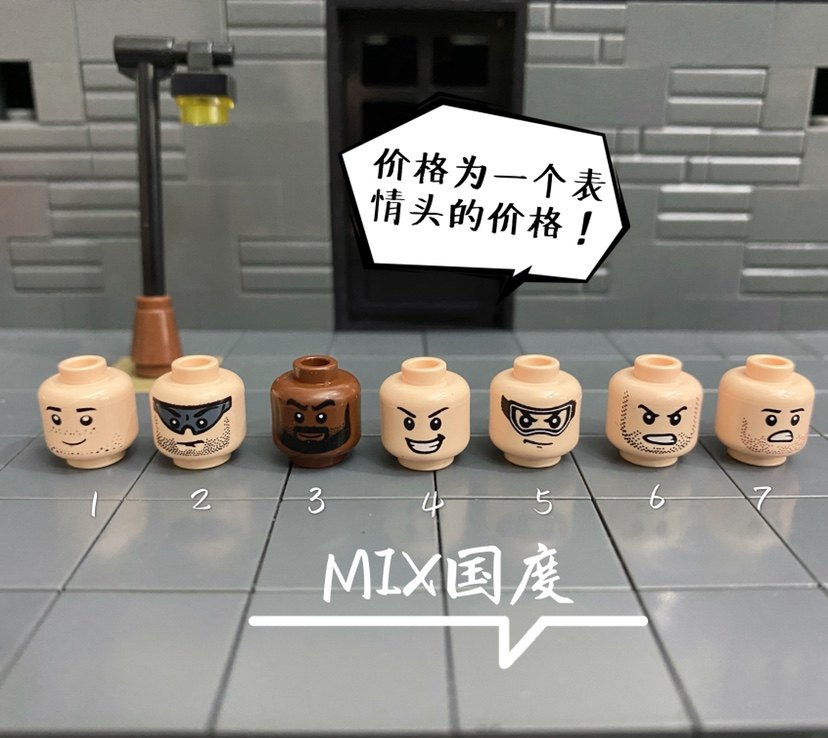 MIX国度乐得高moc拼装积木人仔喜怒哀乐黑人护目表情头第三方配件