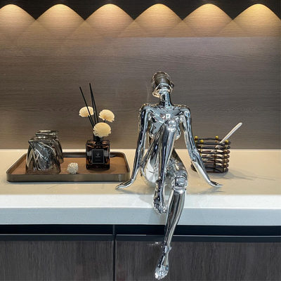 新品空基雕塑坐姿大摆件山银视色高级饰感隔断壁龛客厅电柜子艺术