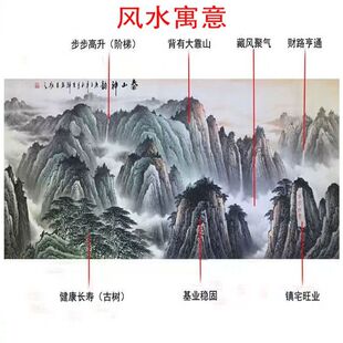 泰山神韵贴画大山靠山沙发客厅风水装饰画五岳独尊群山风景自粘画