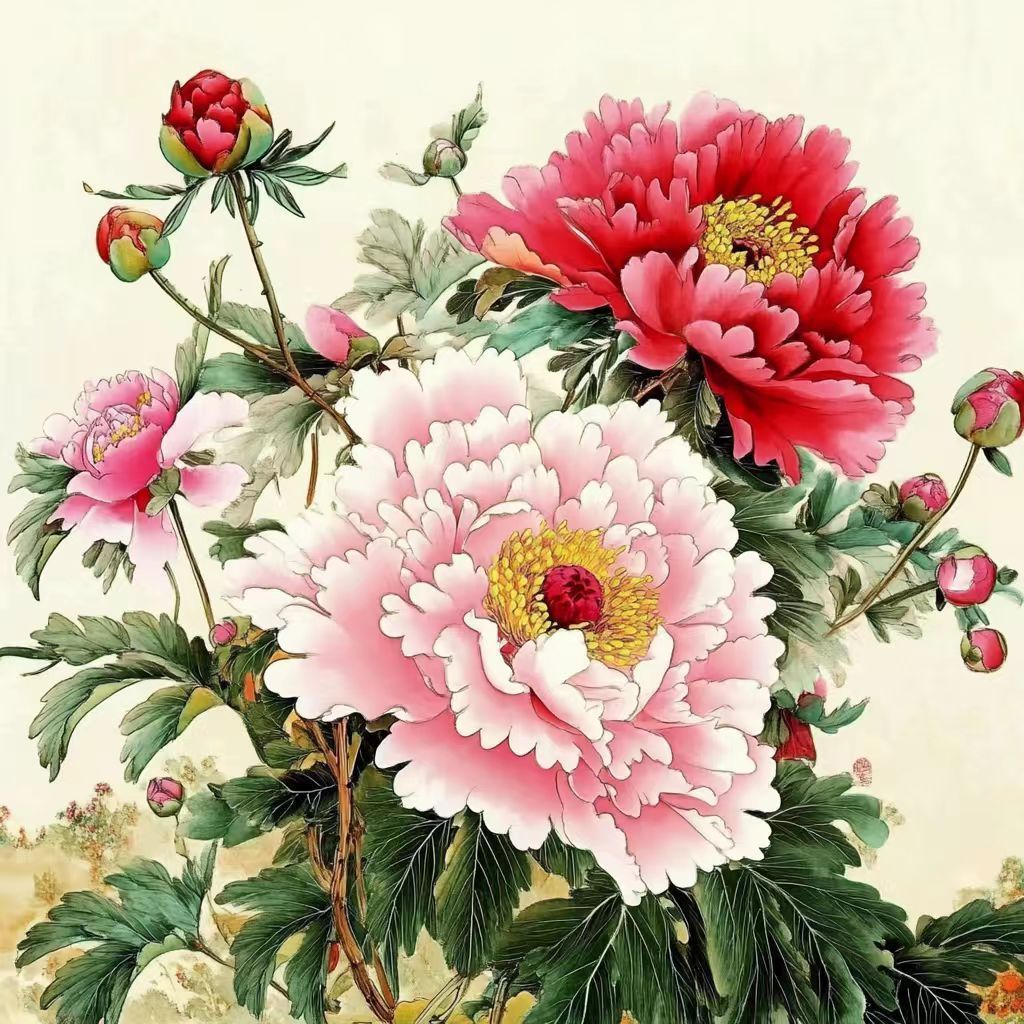 花开富贵中国风自粘贴画