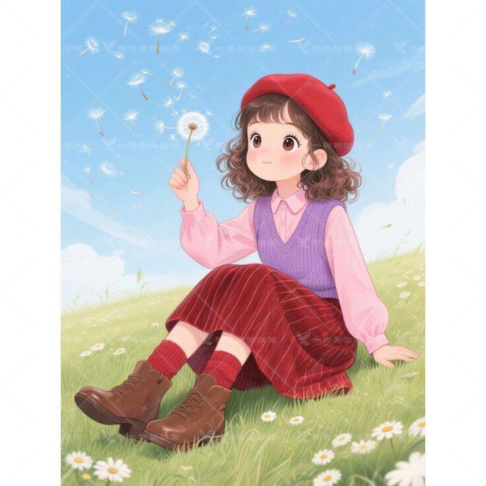 治愈系蒲公英女孩墙贴清