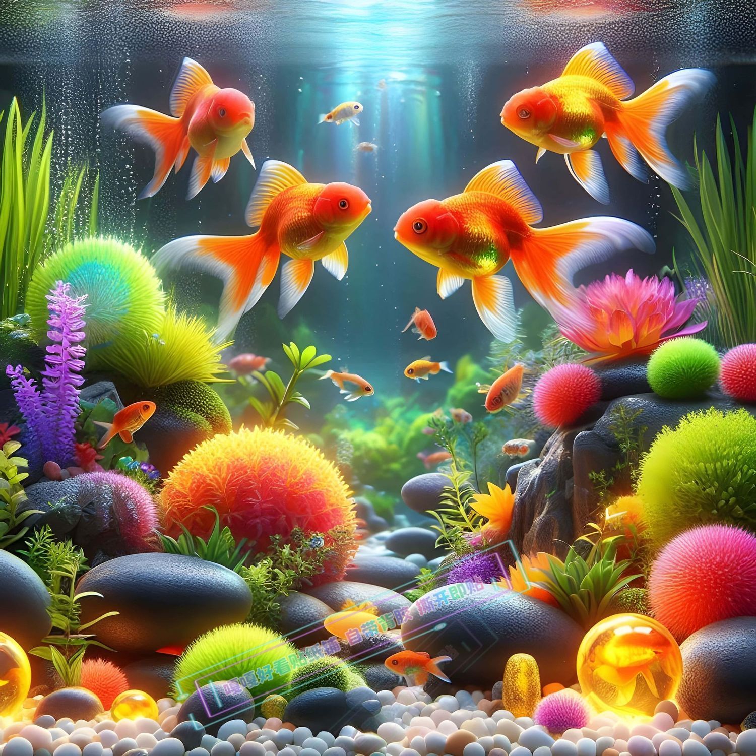梦幻彩色水底世界小金鱼